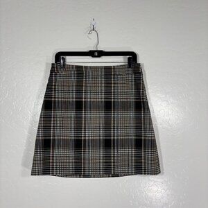 Theory Skirt Womens 6 Black Brown Plaid Staple Wrap Becket Portland Wool Blend
